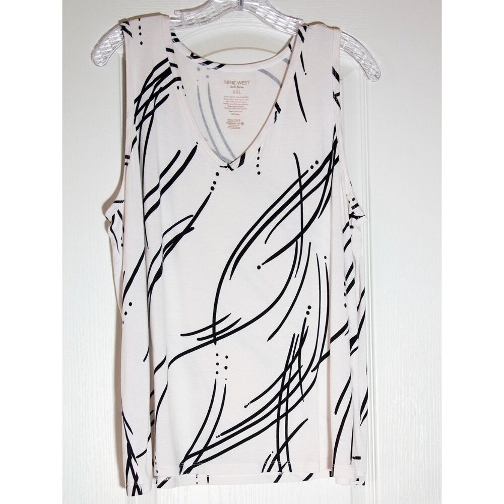 Nine West Women's Black & White Soft Spun V-Neck Knit Tank Top Size XXL